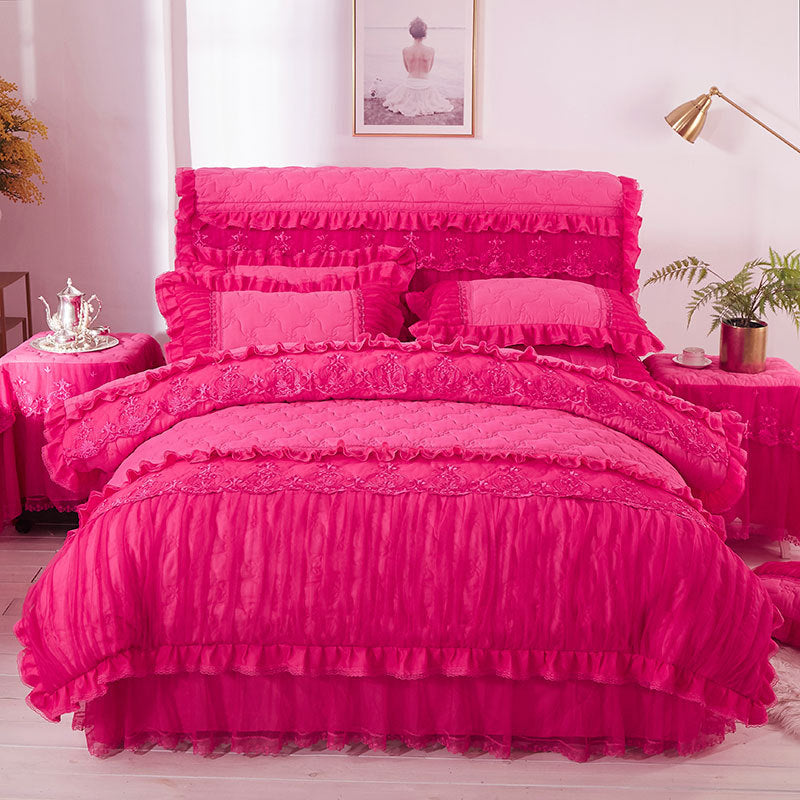 Conjunto de cuatro piezas de ropa de cama de encaje estilo princesa coreana Xuan Yu