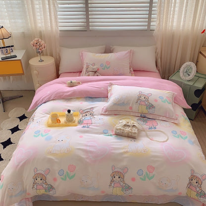 Home Fashion Simple Printing Cotton Bed Four-piece Set