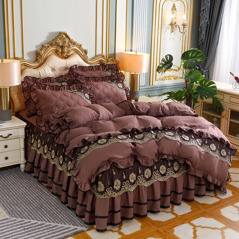 European Style Bedspread Quilted Thick Princess Bed Skirt Four-piece Suit