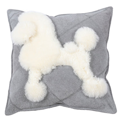 Coussin en laine et peau de vache avec dessin animé de chien