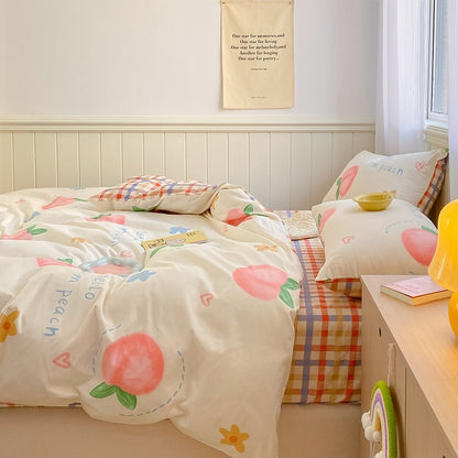 Housse de couette imprimée pour fille de dessin animé, drap de lit en coton quatre pièces