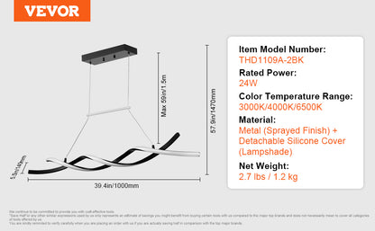 VEVOR Lustre moderne à LED 24 W avec télécommande et abat-jour en silicone pour salle à manger